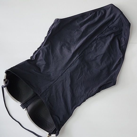 Women's Black One Piece Swimsuit Gold Button Feature Front Rusched Size S/M - Picture 6 of 15